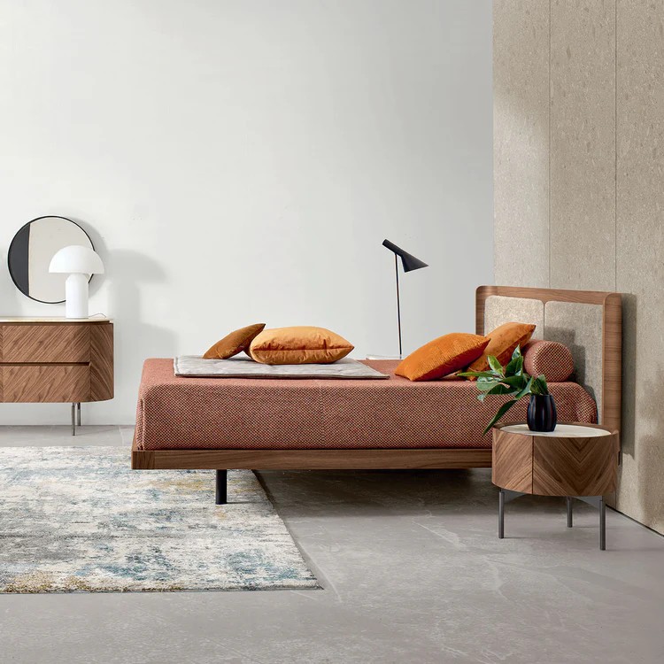 Modern Bedroom Bed, Wooden Bed walnut fabric bed